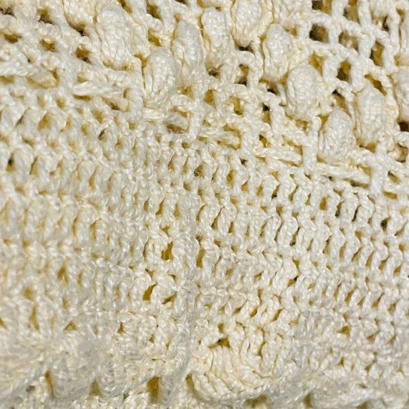 HANDMADE Hand Crafted Crochet Pale Yellow Hand Knitted Y2K Short Sleeve Top - Picture 9 of 10